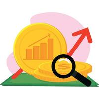 Golden coins and a magnifying glass Finance icon Vector