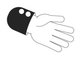 Human outstretched hand bw concept vector spot illustration. Gesture. Greeting 2D cartoon flat line monochromatic for web UI design. Editable isolated outline hero image