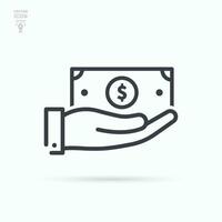 dinero en mano icono. presupuesto, pago, ingreso. aislado vector ilustración.