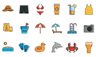 Set of colored summer sketch icons Vector