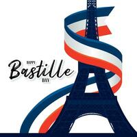 Isolated eiffel tower landmark silhouette with french flag Bastille day Vector