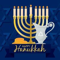 Colored happy hanukkah template with a menorah Vector