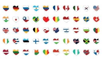 Set of heart shapes with different flags Vector