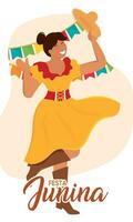 Isolated girl with traditional festa junina clothes dancing Vector