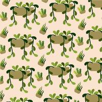 Seamless pattern background with indoor plant icons Vector