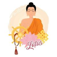 Buddha character with different buddhism items Vector