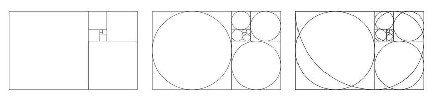 Golden ratio template set. Method golden section. Harmony proportions collection. Fibonacci array, numbers. Outline vector illustration. Eps icons.