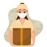 Isolated delivery girl carrying a delivery box Vector