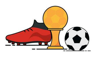 Colored soccer shoe, trophy and ball. Soccer icons Vector