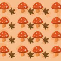 Seamless pattern background with autumn shroom and leaf icons Vector