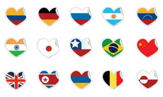 Set of heart shapes with different flags Vector