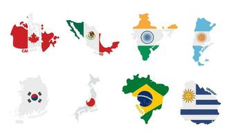 conjunto de de colores país mapas con sus banderas vector