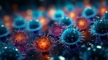 Close up under a microscope view of abstract viruses background photo