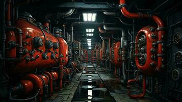 Pipelines with valves and chemical equipment in an industrial plant photo