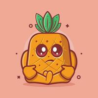 kawaii piña Fruta personaje con triste expresión aislado dibujos animados en plano estilo diseño vector