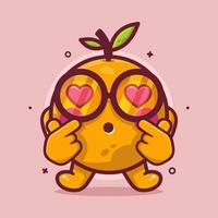 kawaii naranja Fruta personaje mascota con amor firmar mano gesto aislado dibujos animados en plano estilo diseño vector