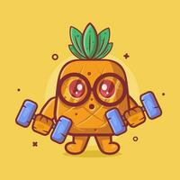 linda piña Fruta personaje mascota haciendo culturismo utilizando pesa aislado dibujos animados en plano estilo diseño vector