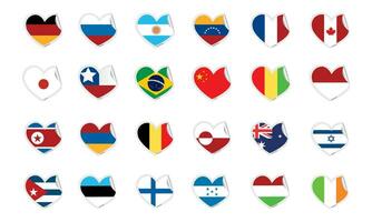 Set of heart shapes with different flags Vector