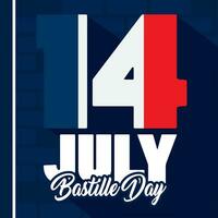 Colored happy bastille day with 14th july date Vector