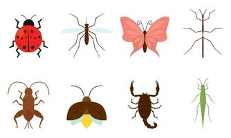 Set of different colored insect icons Vector