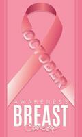 Colored awareness breast cancer poster with pink ribbon Vector