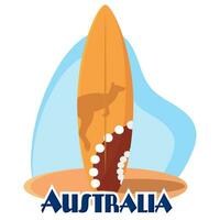 Isolated surfboard with a silhouette of a kangaroo Vector