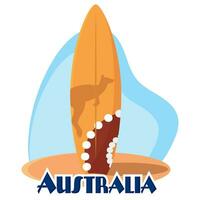 Isolated surfboard with a silhouette of a kangaroo Vector