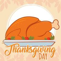 Traditional roasted turkey dinner Thanksgiving day Vector