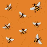 Seamless pattern background with bee and wasp insect icons Vector