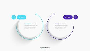 plantilla de diseño de etiquetas infográficas vectoriales con iconos y 2 opciones o pasos. se puede utilizar para diagramas de proceso, presentaciones, diseño de flujo de trabajo, banner, diagrama de flujo, gráfico de información. vector