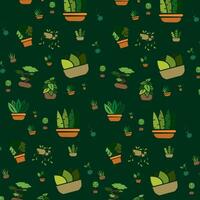 Seamless pattern background with indoor plant icons Vector