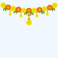 Traditional Indian Marigold Flower Garland with Mango leaves. Decoration for Indian hindu holidays or weddings or Puja Festival, Indian Festival flower decoration vector
