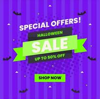 halloween sale social media post template blue and green color with bat vector silhouette