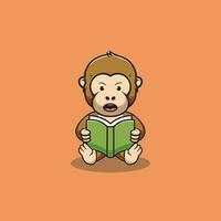 Cute monkey reading a book cartoon illustration vector