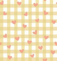 Vector illustration of pattern with scattered hearts over plaid. Design for print on fabrics, wallpaper, backgrounds and etc.