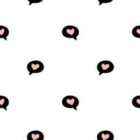 Seamless pattern with love message. Cute love message isolated on white background. Hand drawn vector illustration of message bubble with heart. Love concept. Doodle style illustration.