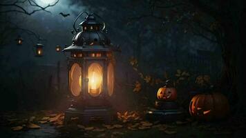 haloween lanterne avec effrayant citrouille et haloween décoration,nuit video