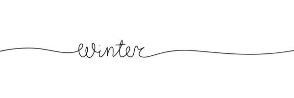 Winter, one line continuous text.  Line art winter short phrase. Handwriting winter text. Vector illustration.