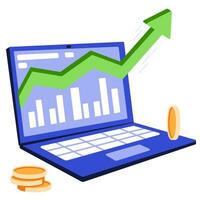 Notebook using funding business graph on computer with money coin. vector