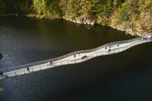 Resting zone for nature recreation in autumn mountains with forest photo