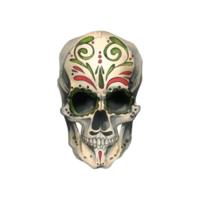 Human skull front view with colored ornaments. Hand drawn watercolor illustration for Halloween, day of the dead, Dia de los muertos. Isolated object png