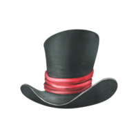 nero superiore cappello con rosso raso nastro. acquerello illustrazione, mano disegnato. isolato elemento png