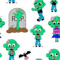 Seamless pattern with Cartoon zombie. Vector illustration.