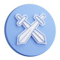3D rendering of pair of crossed knight swords. Tournament, beginning of medieval duel. Realistic blue white PNG illustration isolated on transparent background