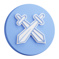 3D rendering of pair of crossed knight swords. Tournament, beginning of medieval duel. Realistic blue white PNG illustration isolated on transparent background