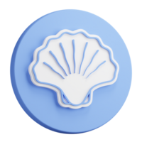 3D rendering of closed sea shell icon. Scallop, edible shellfish and seafood. Realistic blue white PNG illustration isolated on transparent background
