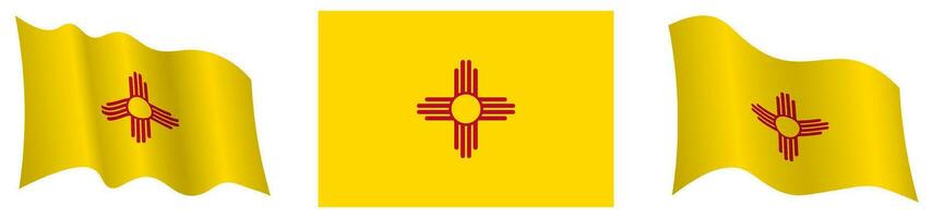 bandera de americano estado de nuevo mexico en estático posición y en movimiento, revoloteando en viento en exacto colores y tamaños, en blanco antecedentes vector