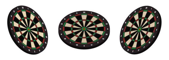 3D color darts boards in various positions. Target, equipment for sports competitions. Vector