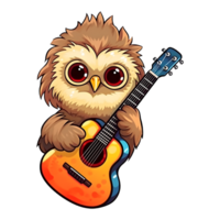 Cute Owl Baby Holding Guitar Illustration on Transparent Background png