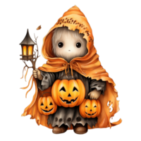 AI Generative Kawaii children holding jack o lanterns in their arm in Halloween festival png